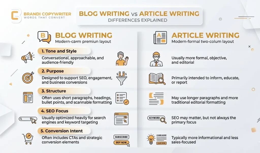 blog writing vs article writing difference