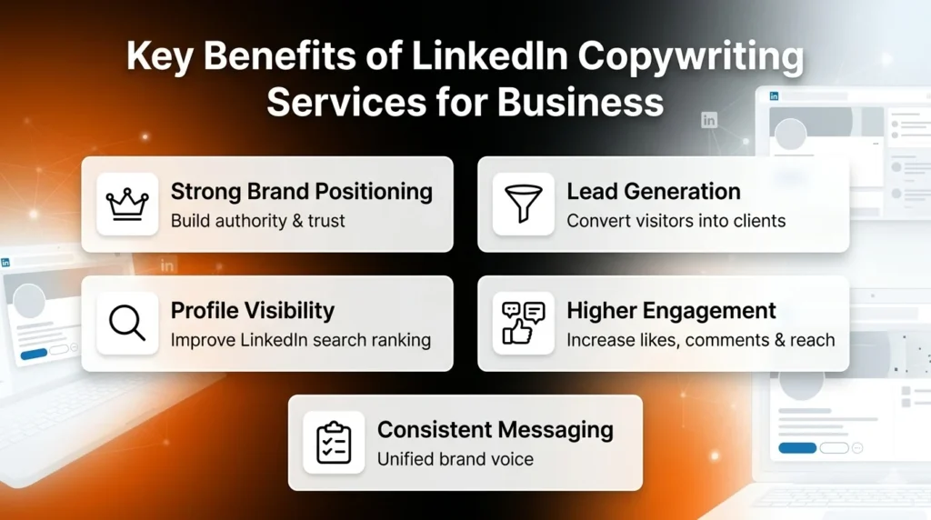 LinkedIn copywriting benefits brand positioning lead generation visibility engagement messaging